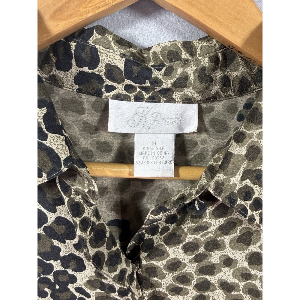 Vintage K Arnold Womens 100% Silk Leopard Print Long Sleeve Button Shirt Layer - Picture 2 of 8